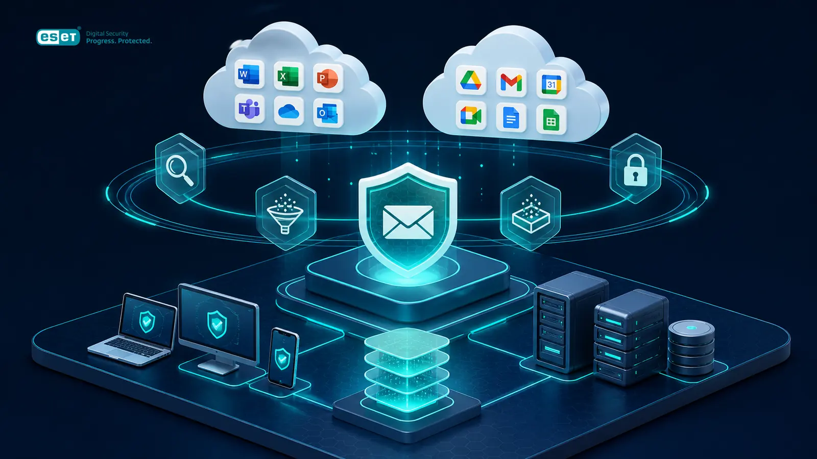 معماری ESET PROTECT Complete برای حفاظت Endpoint، Server، ایمیل و برنامه‌های ابری