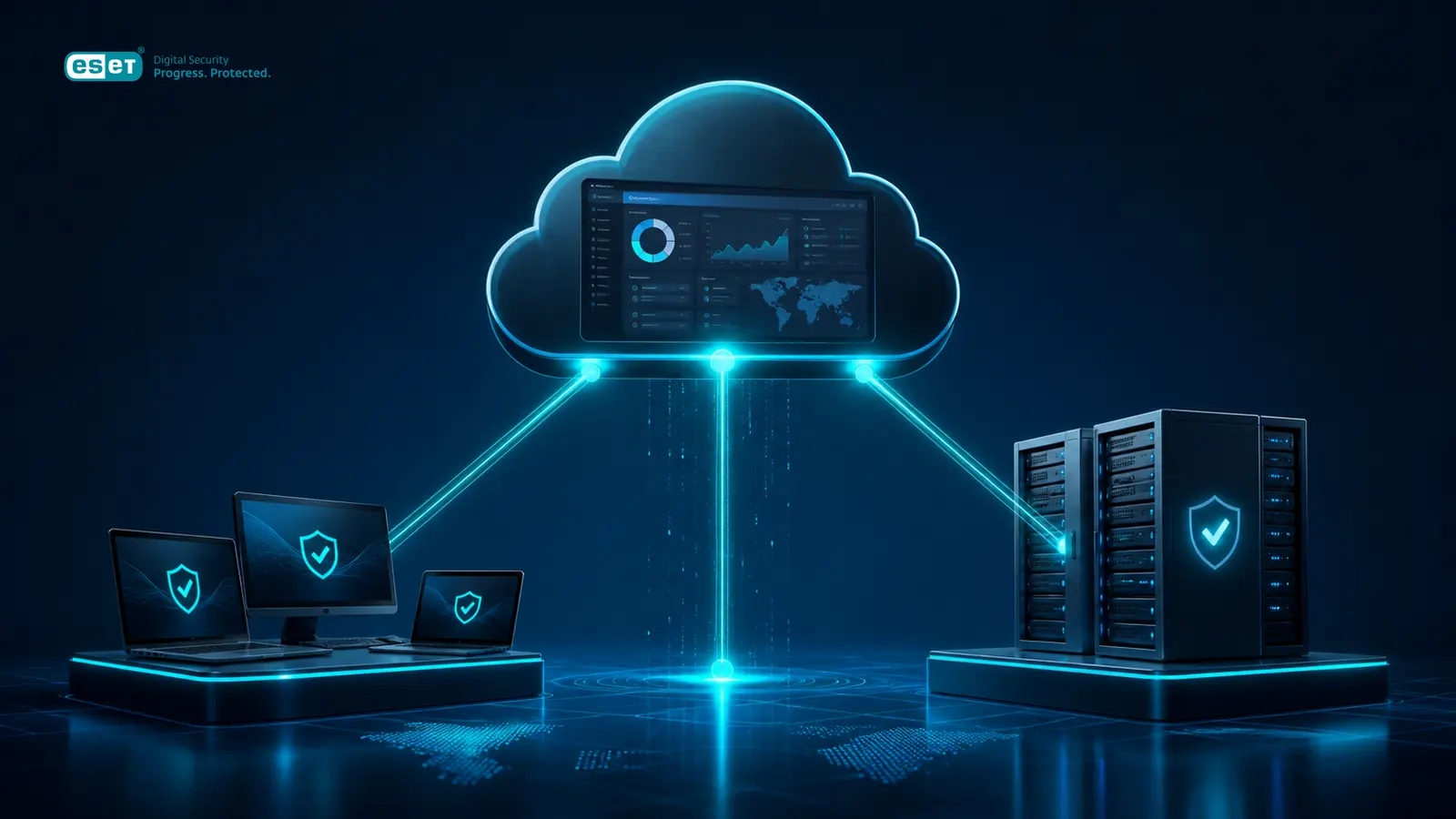 سه جزء اصلی ESET PROTECT Entry شامل کنسول مرکزی، حفاظت Endpoint و امنیت Server